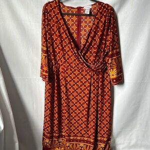 Jessica London Faux Wrap Midi Dress Fall Print Size 16